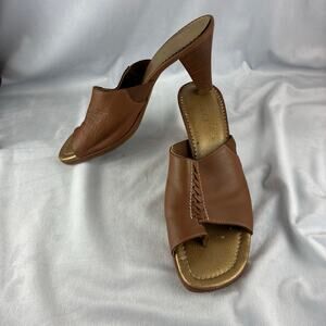 Meucci Boho Leather Heels Womens 10 M Elastic Stretch Comfort Toe Ring Lace READ